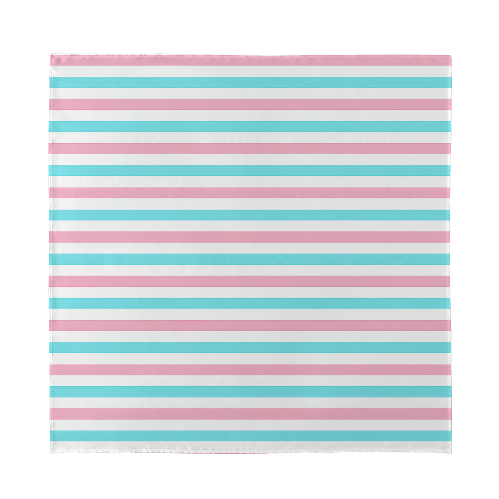 Pink And Teal Striped Pattern Print Silk Bandana