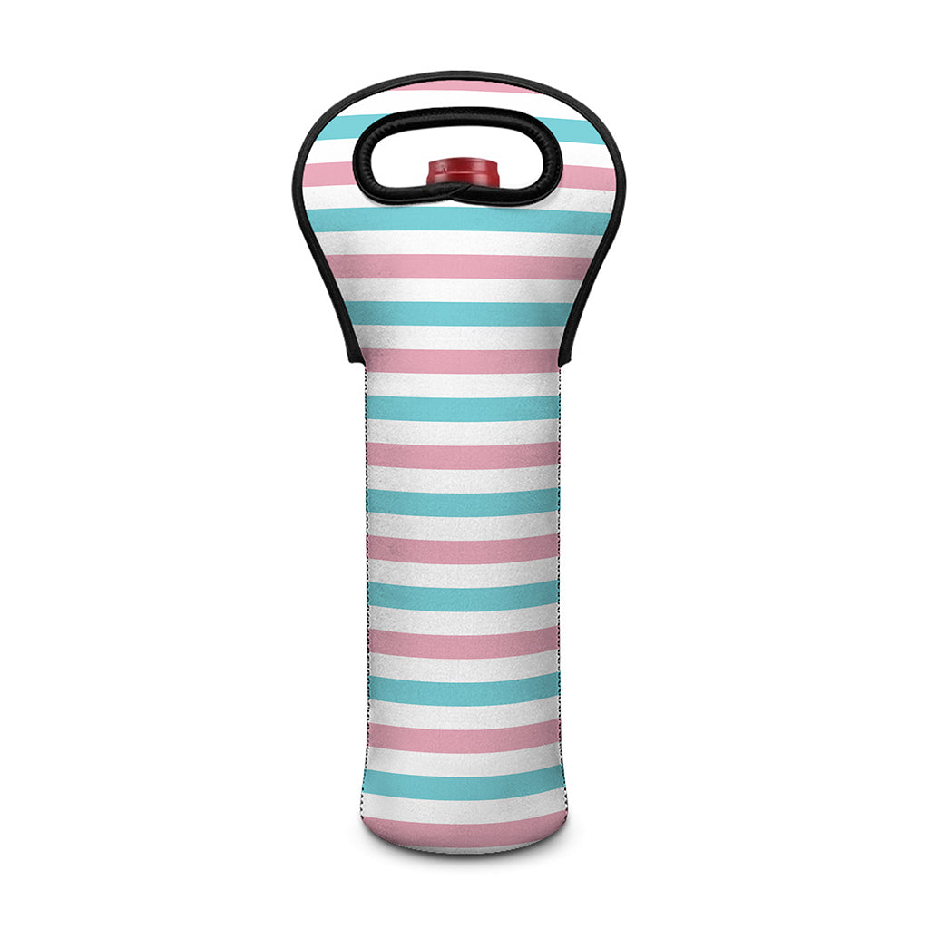 Pink And Teal Striped Pattern Print Single Neoprene Wine Tote