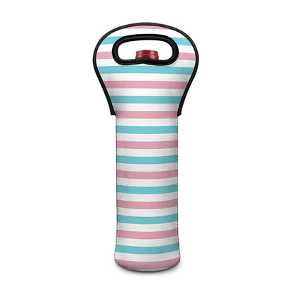 Pink And Teal Striped Pattern Print Single Neoprene Wine Tote