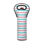 Pink And Teal Striped Pattern Print Single Neoprene Wine Tote