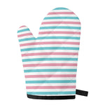 Pink And Teal Striped Pattern Print Single Oven Mitt