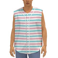 Pink And Teal Striped Pattern Print Sleeveless Baseball Jersey