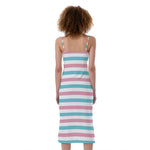 Pink And Teal Striped Pattern Print Slim Fit Midi Cami Dress