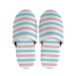 Pink And Teal Striped Pattern Print Slippers