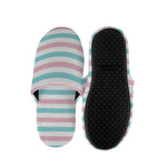 Pink And Teal Striped Pattern Print Slippers