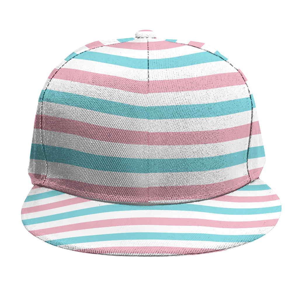 Pink And Teal Striped Pattern Print Snapback Cap