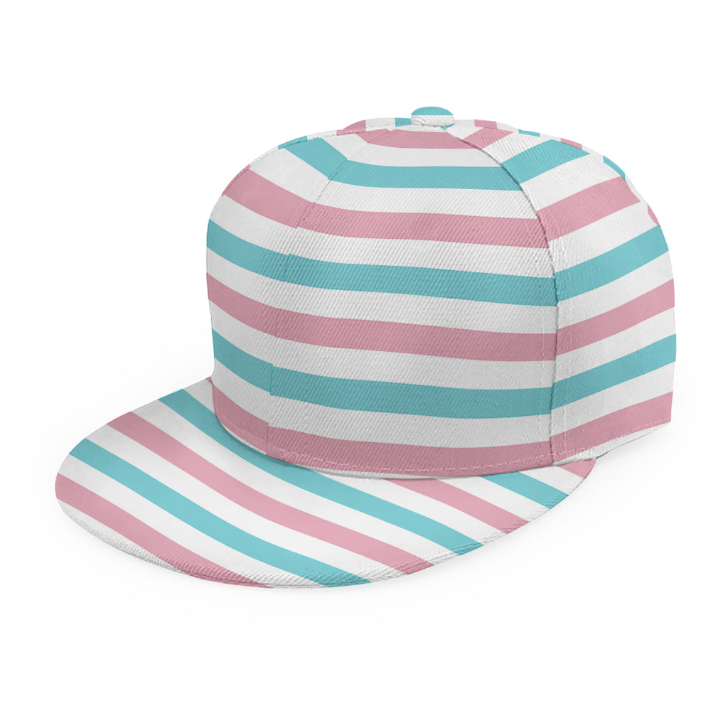 Pink And Teal Striped Pattern Print Snapback Cap