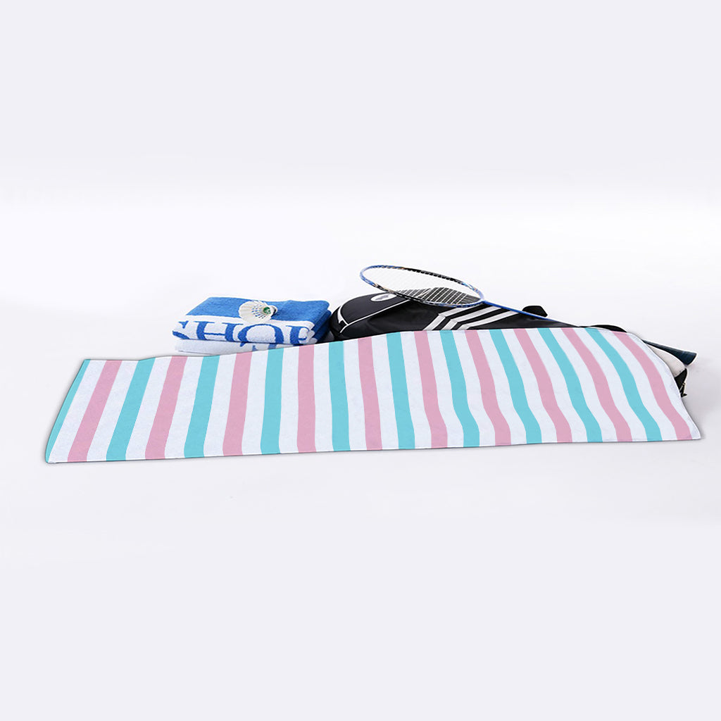 Pink And Teal Striped Pattern Print Sports Towel