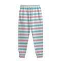 Pink And Teal Striped Pattern Print Sweatpants