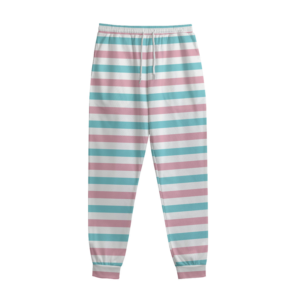 Pink And Teal Striped Pattern Print Sweatpants