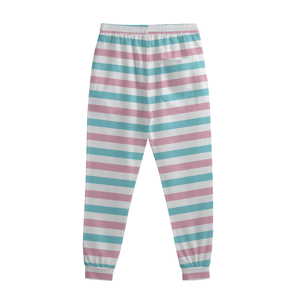 Pink And Teal Striped Pattern Print Sweatpants