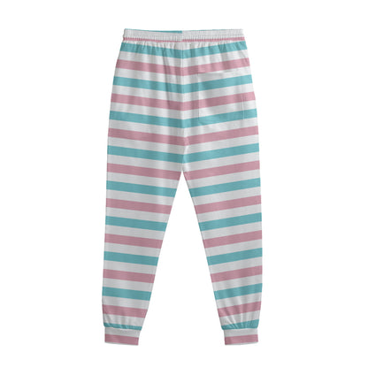 Pink And Teal Striped Pattern Print Sweatpants