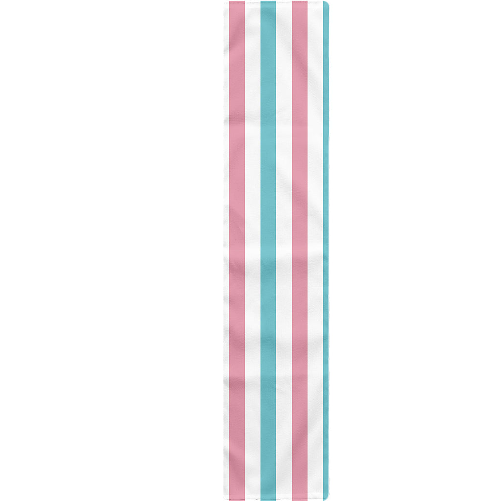 Pink And Teal Striped Pattern Print Table Runner