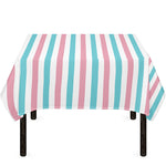 Pink And Teal Striped Pattern Print Tablecloth