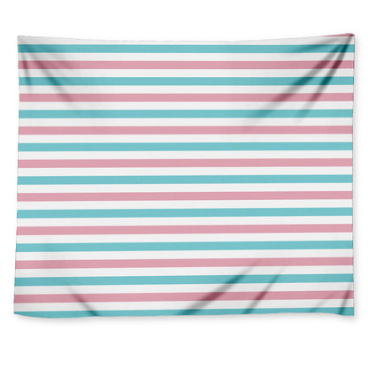Pink And Teal Striped Pattern Print Tapestry