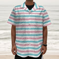 Pink And Teal Striped Pattern Print Textured Short Sleeve Shirt