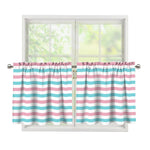 Pink And Teal Striped Pattern Print Tier Curtains