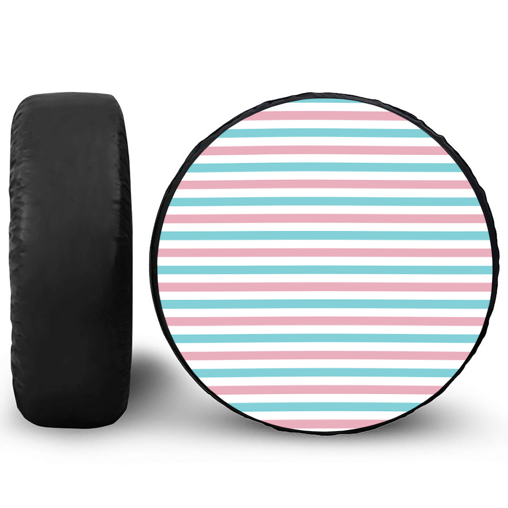 Pink And Teal Striped Pattern Print Tire Cover
