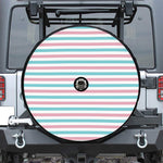 Pink And Teal Striped Pattern Print Tire Cover With Camera Hole