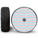 Pink And Teal Striped Pattern Print Tire Cover With Camera Hole