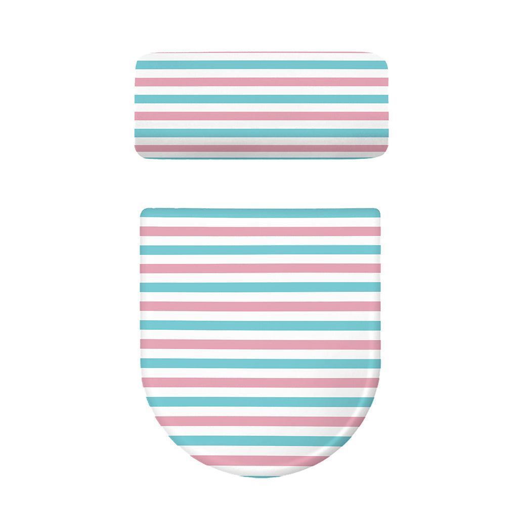 Pink And Teal Striped Pattern Print Toilet Lid And Tank Cover Set