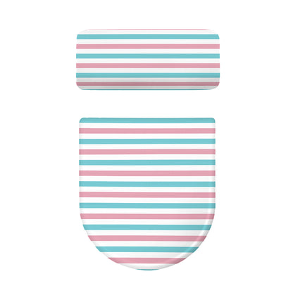 Pink And Teal Striped Pattern Print Toilet Lid And Tank Cover Set