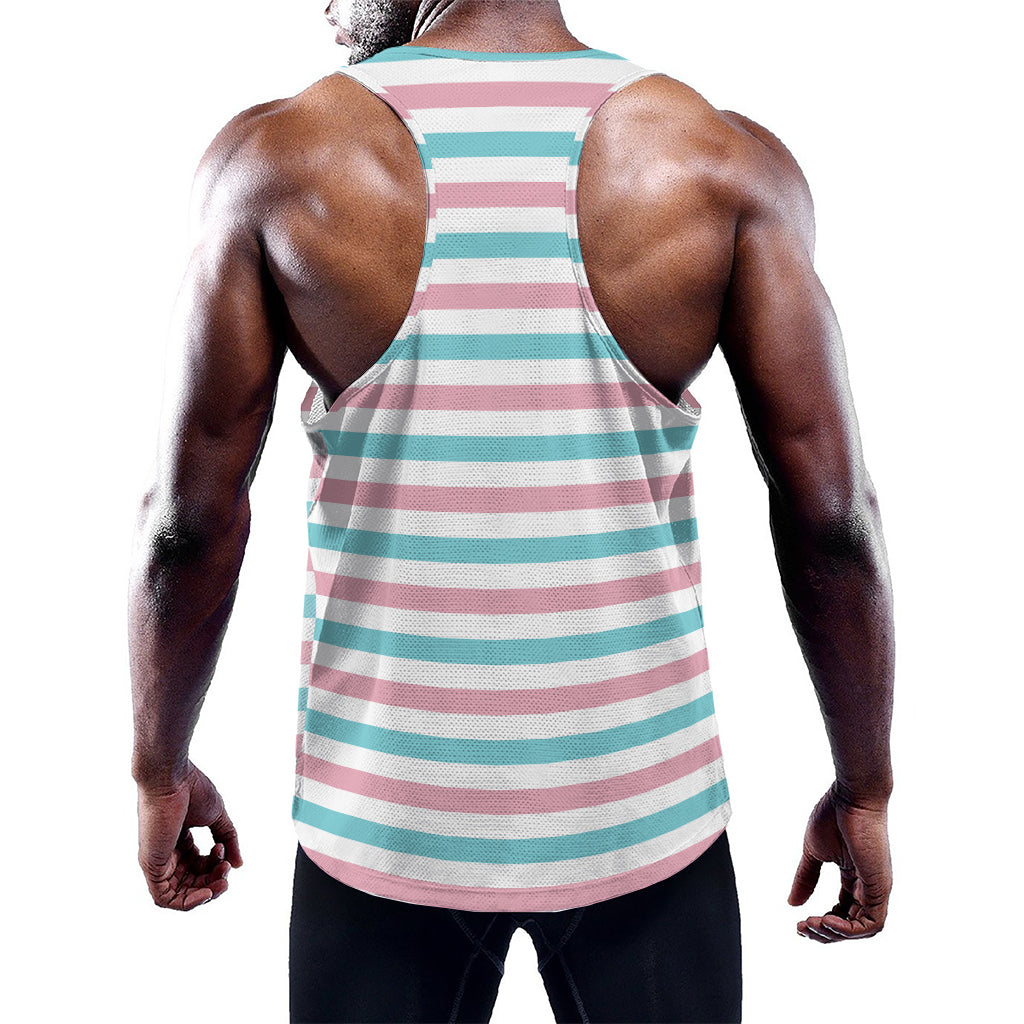 Pink And Teal Striped Pattern Print Training Tank Top
