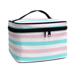 Pink And Teal Striped Pattern Print Travel Makeup Bag