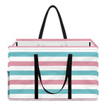 Pink And Teal Striped Pattern Print Utility Tote Bag