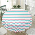 Pink And Teal Striped Pattern Print Waterproof Round Tablecloth