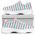 Pink And Teal Striped Pattern Print White Chunky Shoes