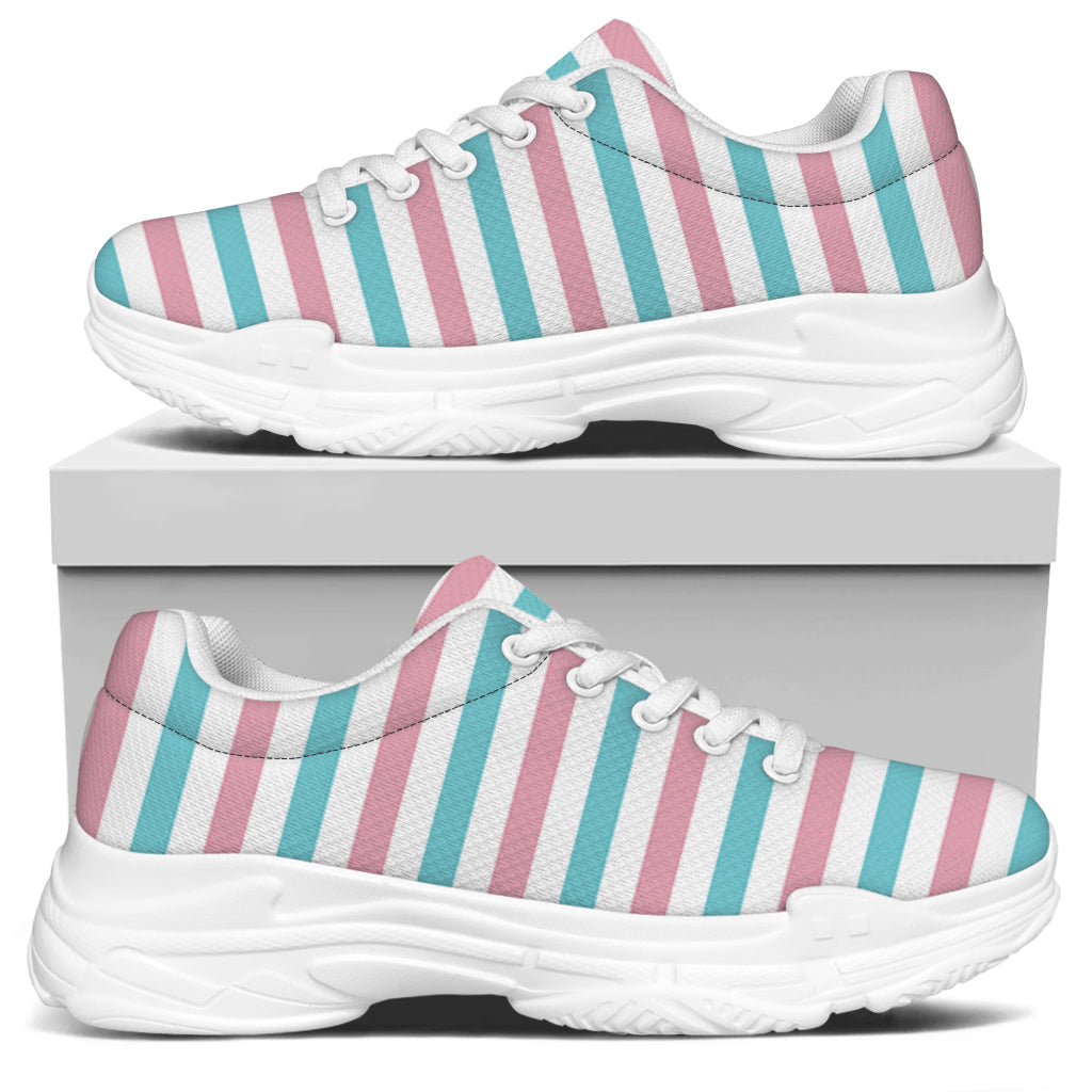 Pink And Teal Striped Pattern Print White Chunky Shoes