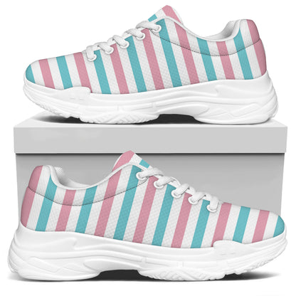 Pink And Teal Striped Pattern Print White Chunky Shoes