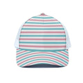 Pink And Teal Striped Pattern Print White Mesh Trucker Hat