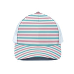 Pink And Teal Striped Pattern Print White Mesh Trucker Cap