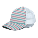 Pink And Teal Striped Pattern Print White Mesh Trucker Cap