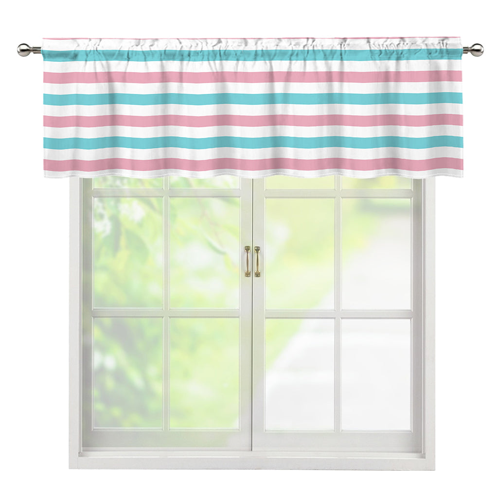 Pink And Teal Striped Pattern Print Window Valance