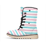 Pink And Teal Striped Pattern Print Winter Boots