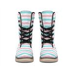 Pink And Teal Striped Pattern Print Winter Boots