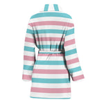 Pink And Teal Striped Pattern Print Women's Bathrobe