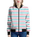 Pink And Teal Striped Pattern Print Women's Bomber Jacket
