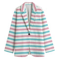 Pink And Teal Striped Pattern Print Women's Cotton Blazer