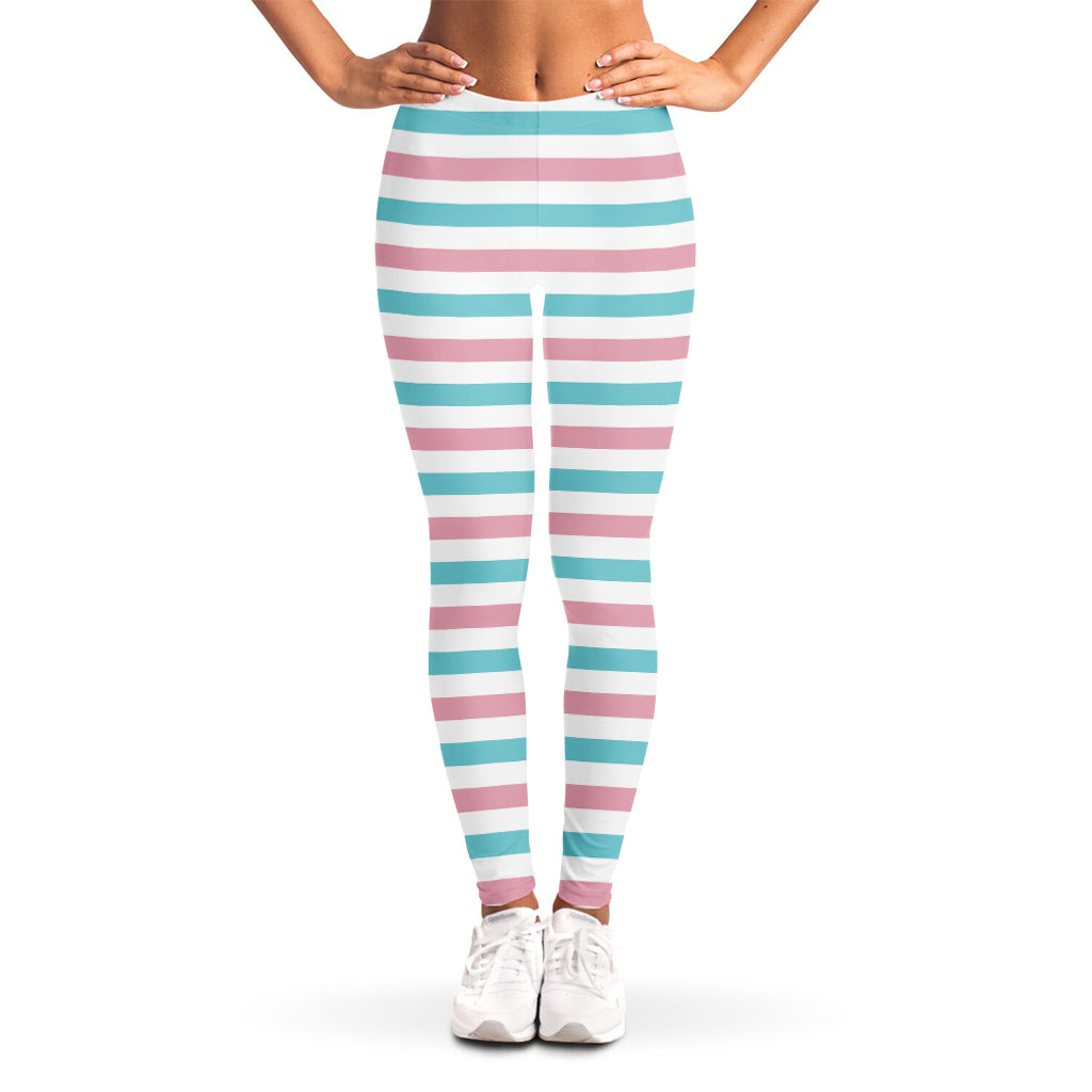 Pink And Teal Striped Pattern Print Women's Leggings