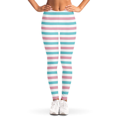 Pink And Teal Striped Pattern Print Women's Leggings