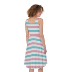 Pink And Teal Striped Pattern Print Women's Sleeveless Dress