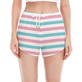 Pink And Teal Striped Pattern Print Women's Split Running Shorts