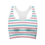 Pink And Teal Striped Pattern Print Women's Sports Bra
