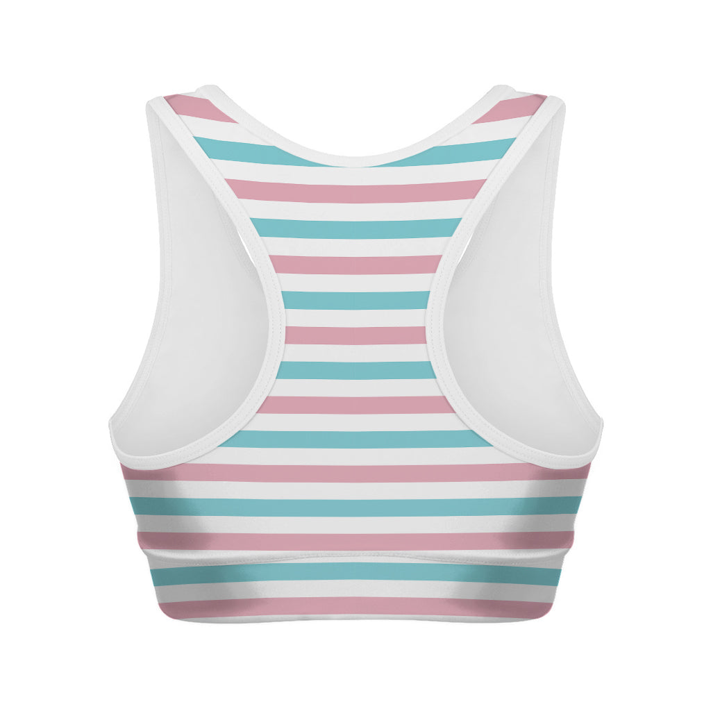 Pink And Teal Striped Pattern Print Women's Sports Bra