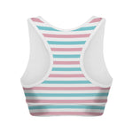 Pink And Teal Striped Pattern Print Women's Sports Bra