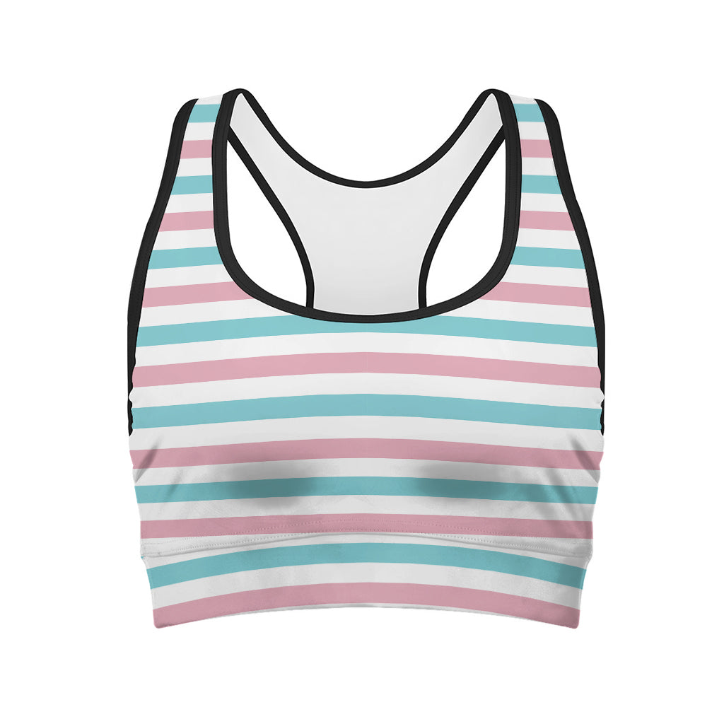 Pink And Teal Striped Pattern Print Women's Sports Bra